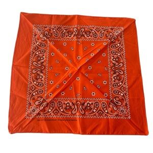 🦋 5/$25 - Orange Paisley Bandana VTG 100% Cotton Handkerchief